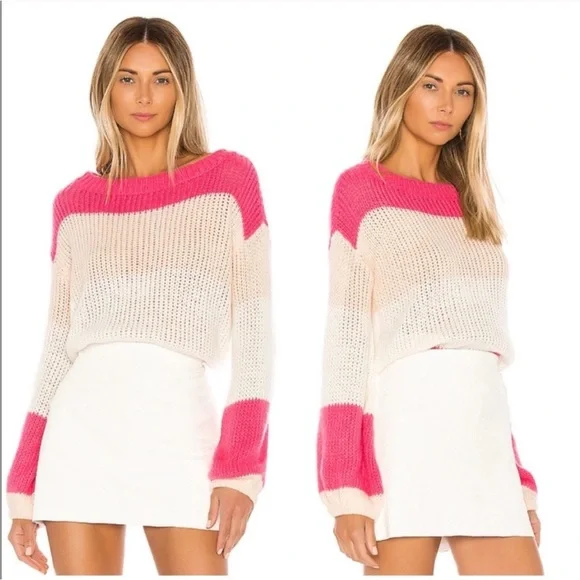 Lovers & Friends Lynn Sweater - Rose Pink Color Block Stripes - Size Small - Picture 2 of 12